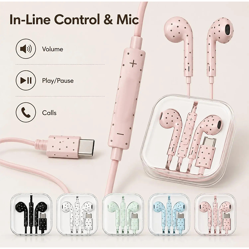 Typ-C-Ohrhörer mit Polka-Dot-S – Wired Earphone Mic Bewertung und Preis