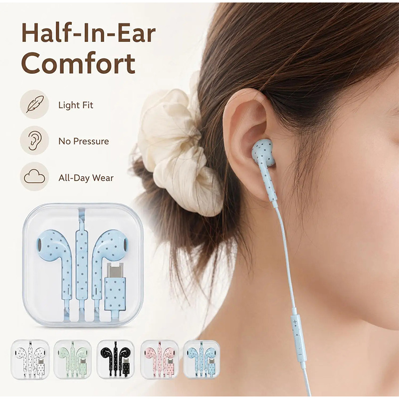 Typ-C-Ohrhörer mit Polka-Dot-S – Wired Earphone Mic Bewertung und Preis