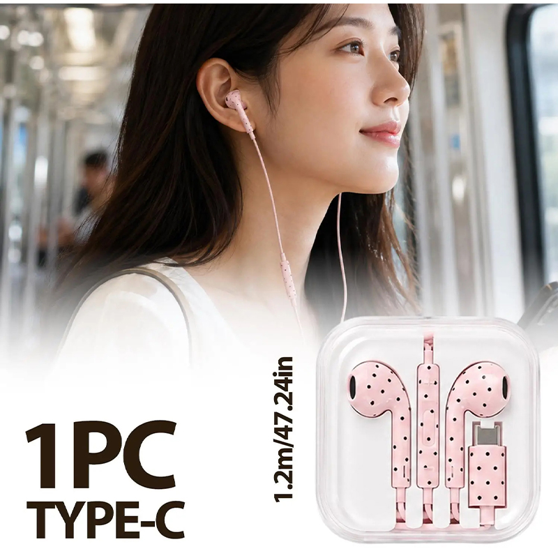 Typ-C-Ohrhörer mit Polka-Dot-S – Wired Earphone Mic Bewertung und Preis